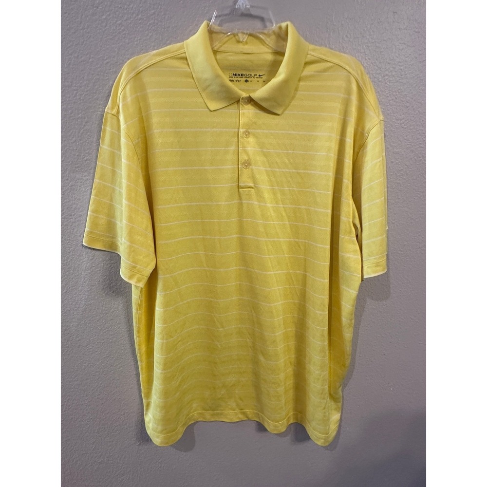 Nike Golf Dri-FIT Polo‎ Shirt Striped Short Sleeve Athletic Yellow XL